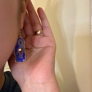 Blue and gold agate geode earrings